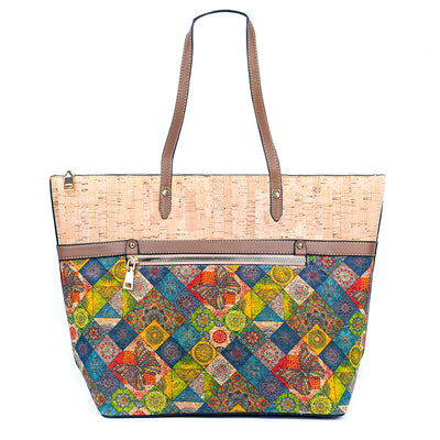 Chic Natural and Printed Cork Ladies' Tote Bag with PU Handle BAG-2330