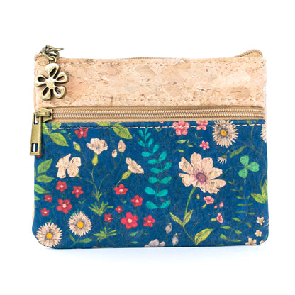 Double Zipper Cork Coin Purse – Floral Print BAG-2375