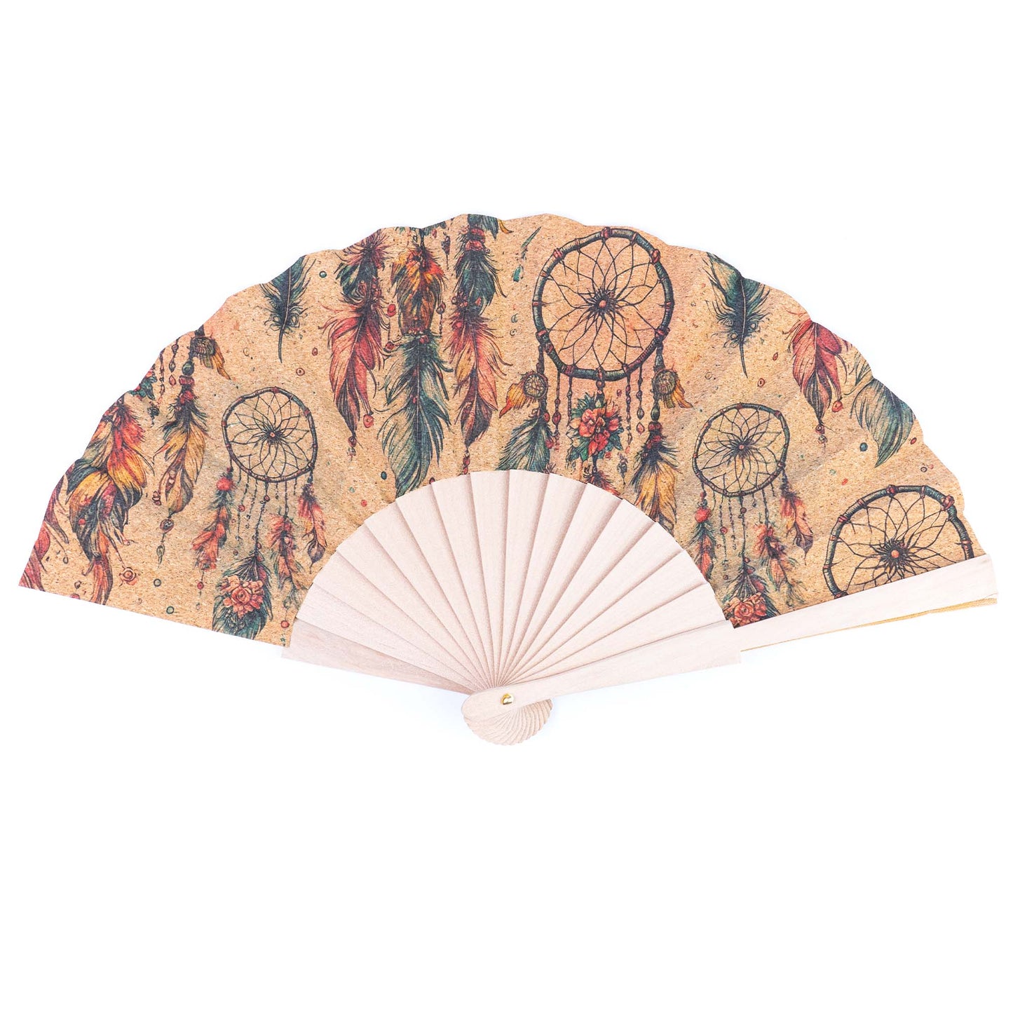 10units-Cork Antique Wooden Folding Hand Fan  L-1182