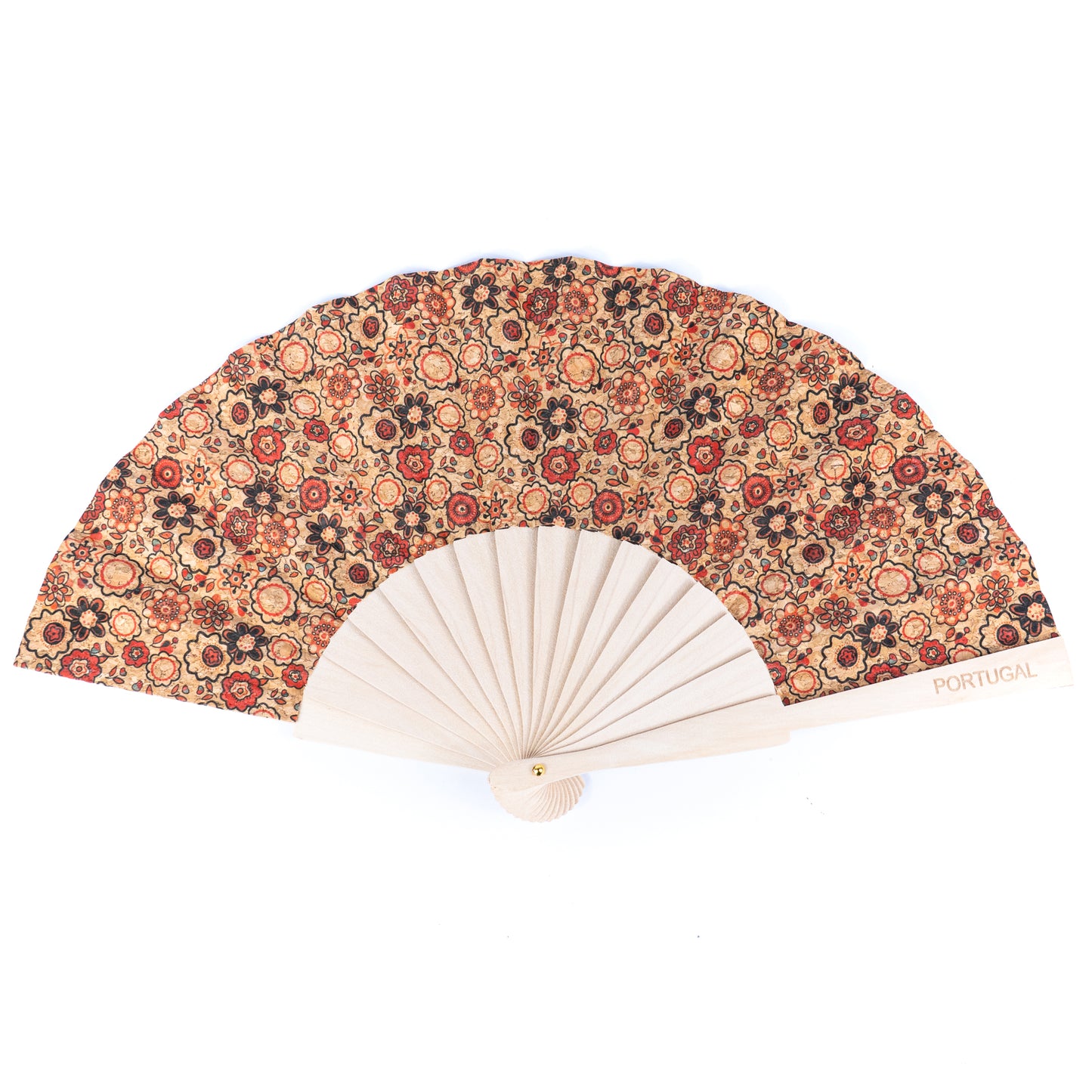 12units-Cork Antique Wooden Folding Hand Fan  L-1108