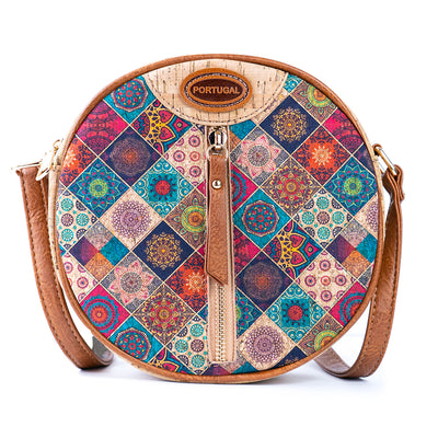 Floral Printed Cork Round Crossbody Bag BAGD-593