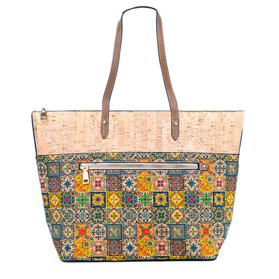 Chic Natural and Printed Cork Ladies' Tote Bag with PU Handle BAG-2331