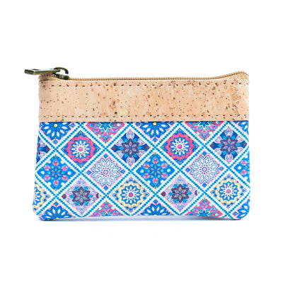 Chic Printed Cork Mini Wallet for Women with Dual Zip Compartments BAG-2316