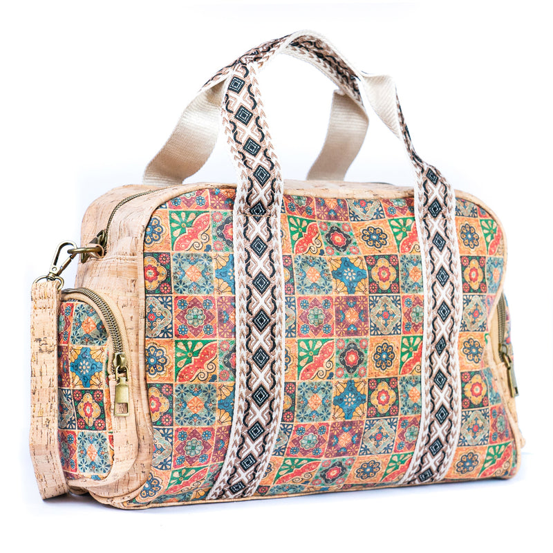 Colorful Printed Cork Handbag with Traditional Motif Design BAGD-543