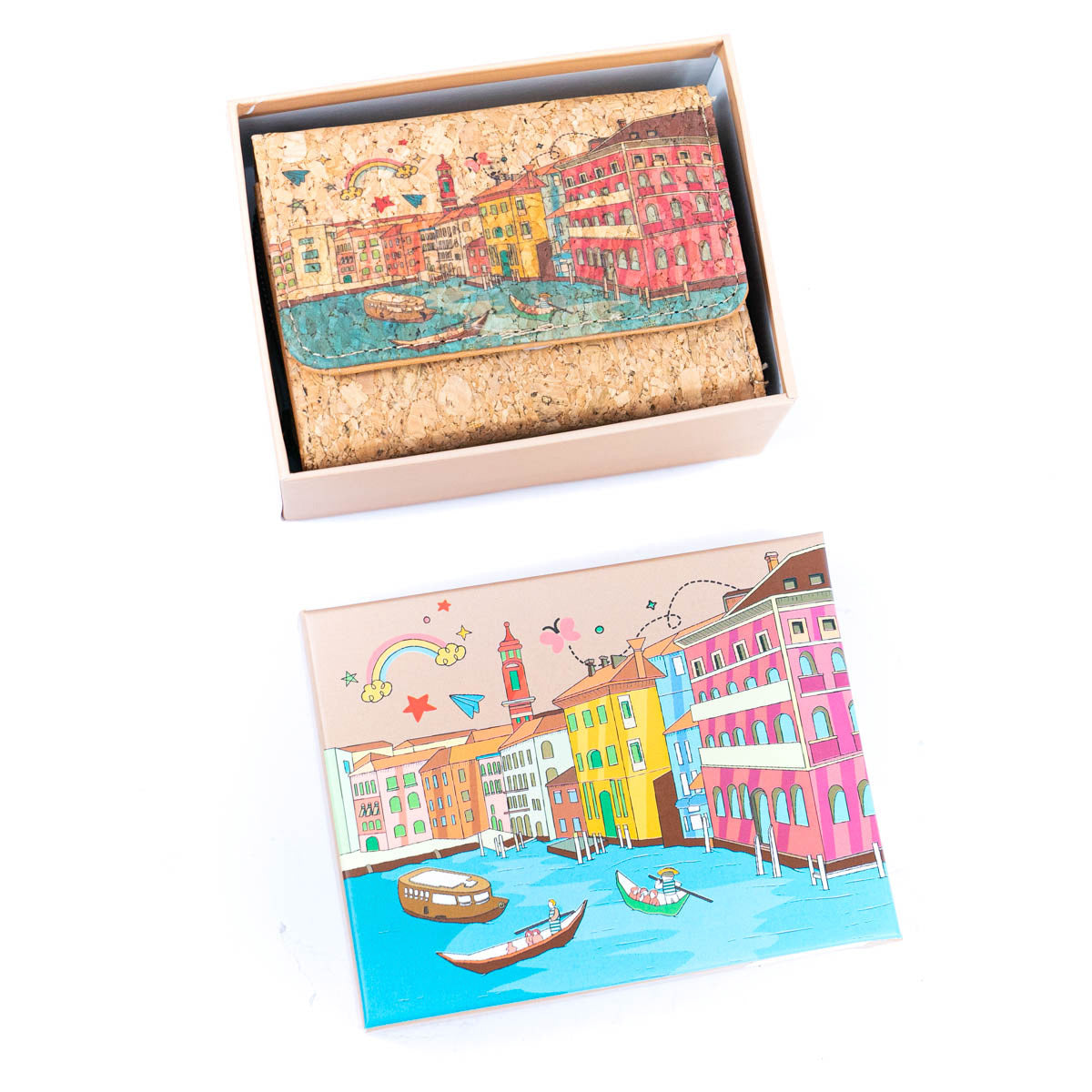 Women's Cork Wallet with City Landmarks Print BAGF-093