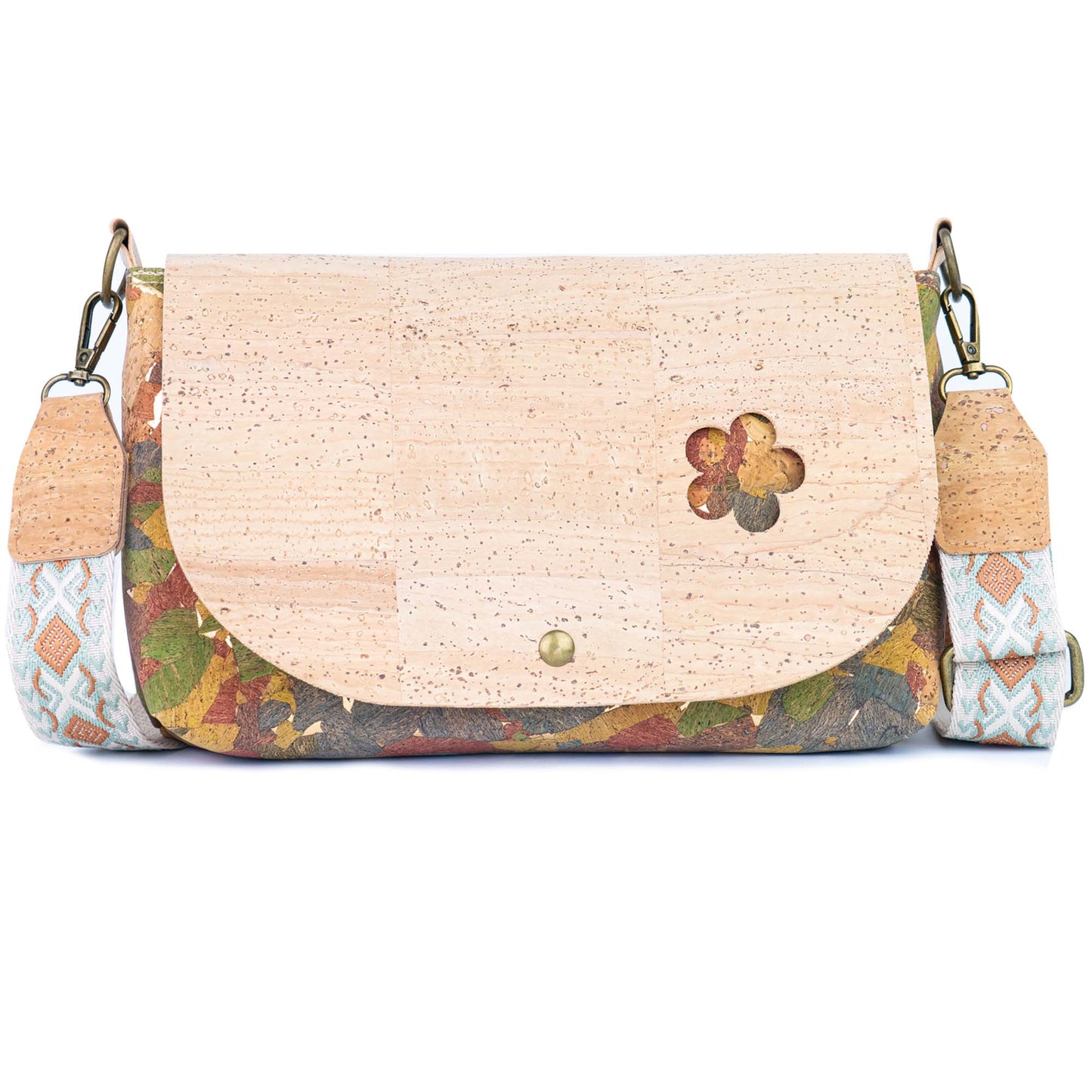 Cork Crossbody Bag with Interchangeable Snap Charm | Natural & Yellow Cork Shoulder Bag BAGP-365