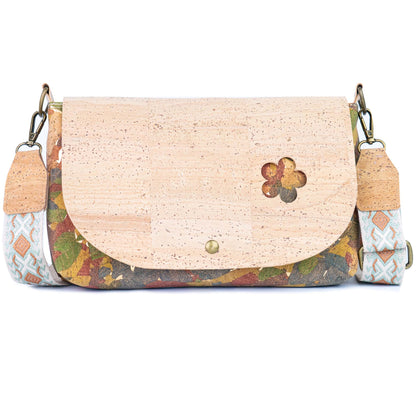 Cork Crossbody Bag with Interchangeable Snap Charm | Natural & Yellow Cork Shoulder Bag BAGP-365