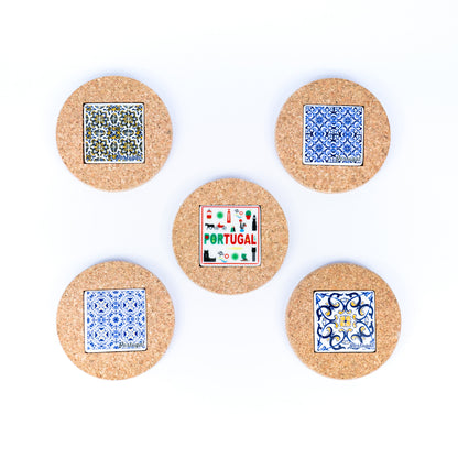 (5units)Vintage Cork and Ceramic Tile Coaster Cup Pad L-069