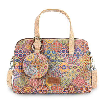 Printed Cork Handbag with Detachable Mini Zipper Purse & Shoulder Strap BAGD-667