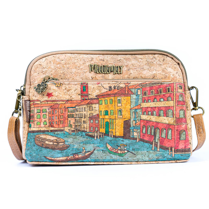 Versatile Cork Crossbody & Clutch Bag with City Landmark Designs  BAGF-105