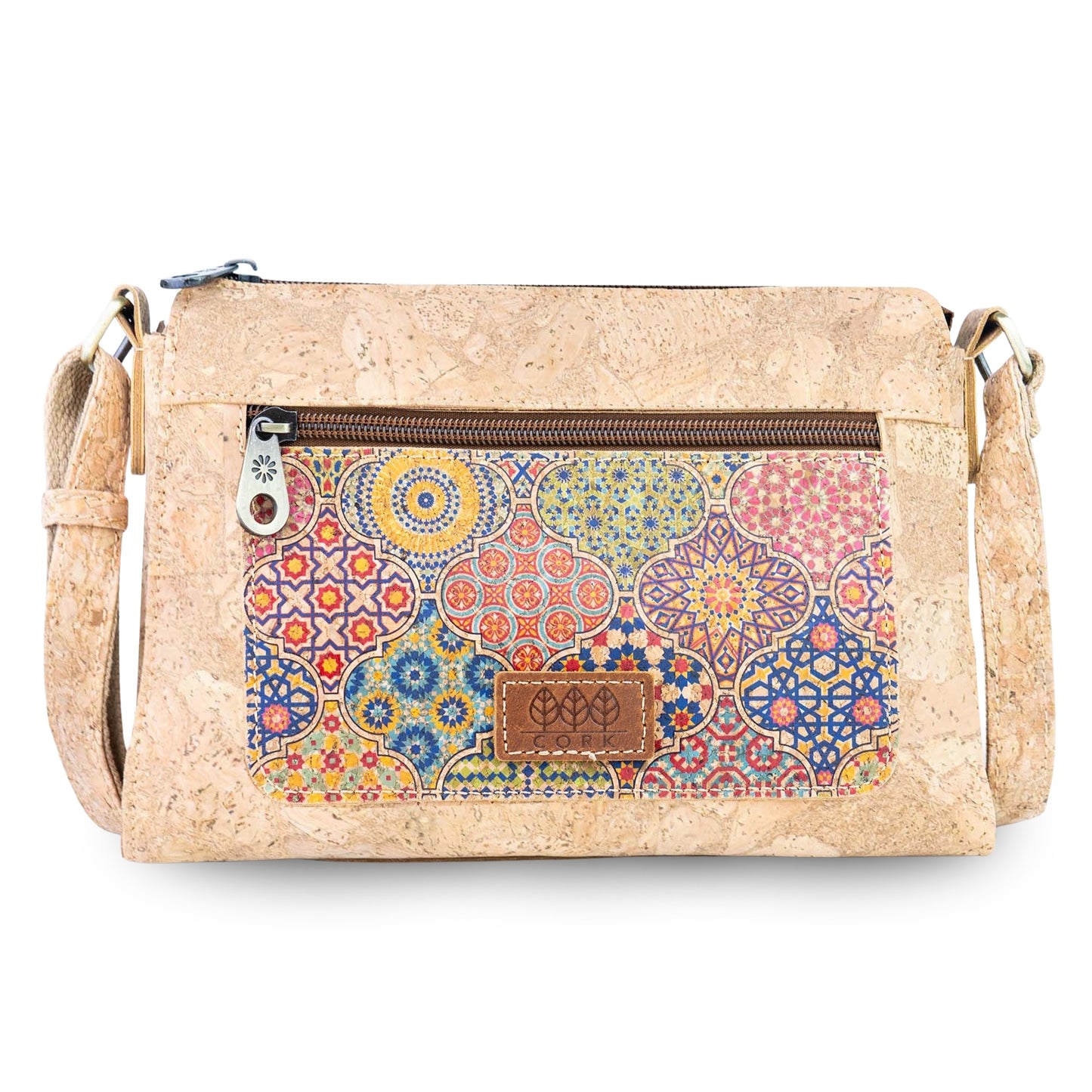 Printed Cork Crossbody Bag with Front Zip Pocket BAGD-654