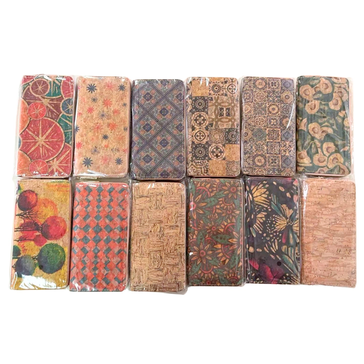 12pcs | Printed Cork Zip-Around Wallet —BAGD-623