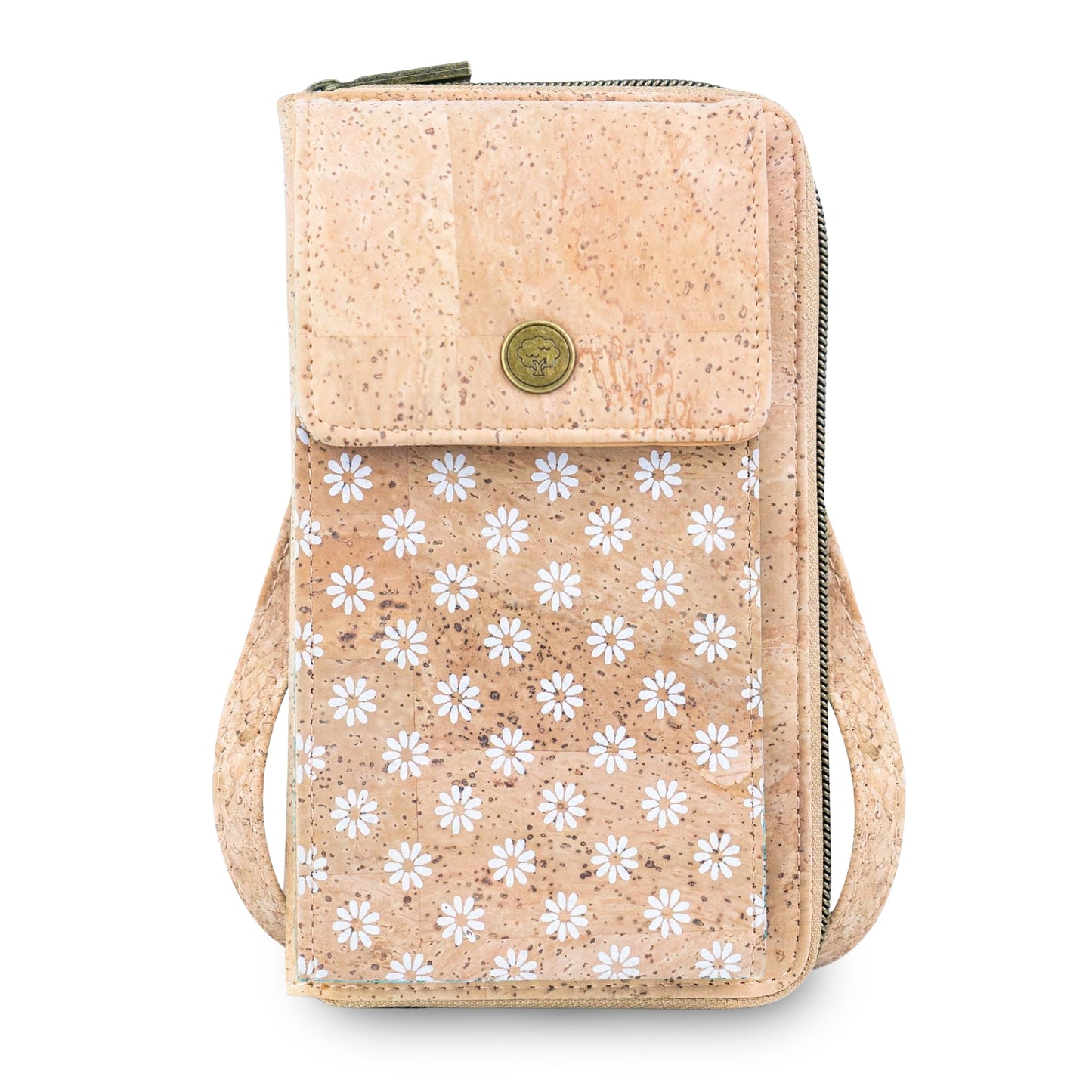 Natural Cork Phone Crossbody Wallet for Women – Floral Print Vegan Crossbody Purse BAGD-2403