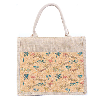 Floral Cork & Jute Tote Handbag BAG-2381