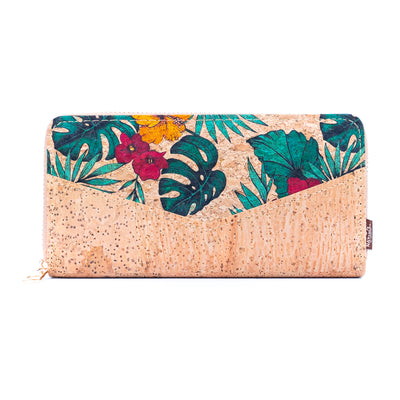 Flowers patterns natural cork women zipper card wallet BAG-2337