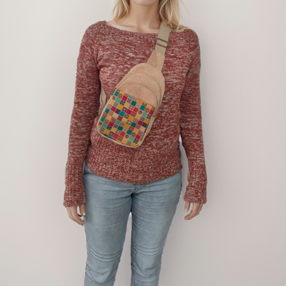 Natural Women's Three-Compartment Sling Bag BAG-2296