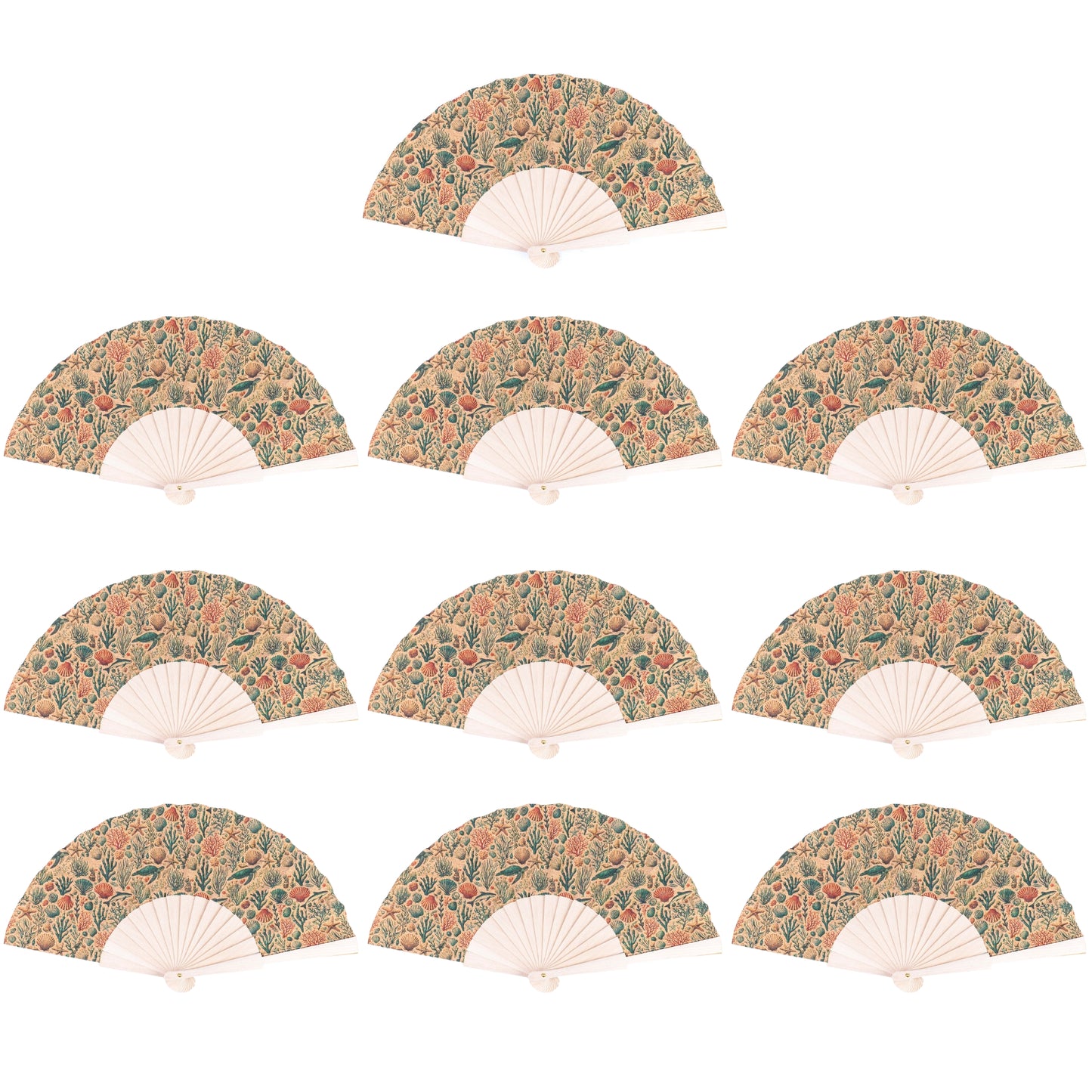 10units-Cork Antique Wooden Folding Hand Fan  L-1182