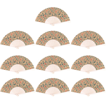 10units-Cork Antique Wooden Folding Hand Fan  L-1182