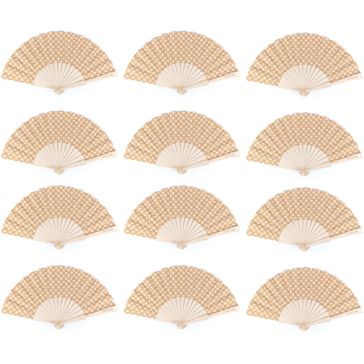 12units-Cork Antique Wooden Folding Hand Fan  L-1108