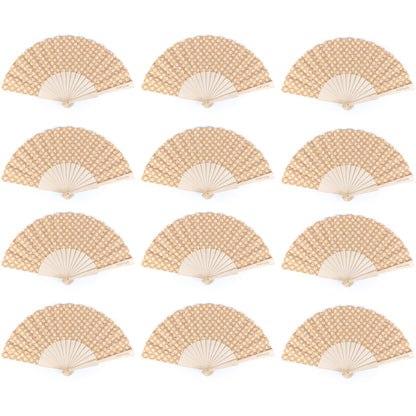 12units-Cork Antique Wooden Folding Hand Fan  L-1108