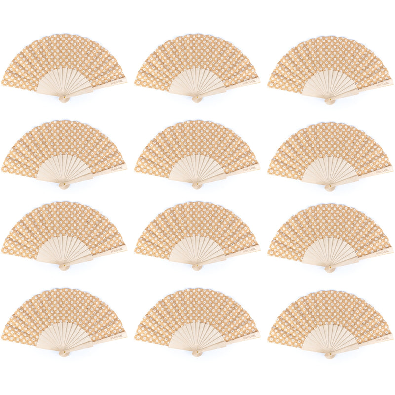 12units-Cork Antique Wooden Folding Hand Fan  L-1108