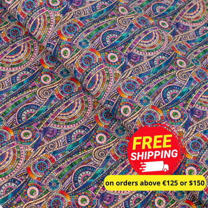 Vibrant Multicolor Abstract Pattern Cork Fabric COF-572