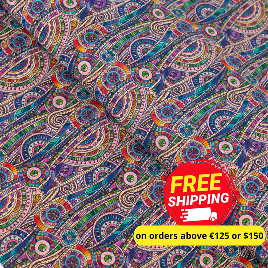 Vibrant Multicolor Abstract Pattern Cork Fabric COF-572