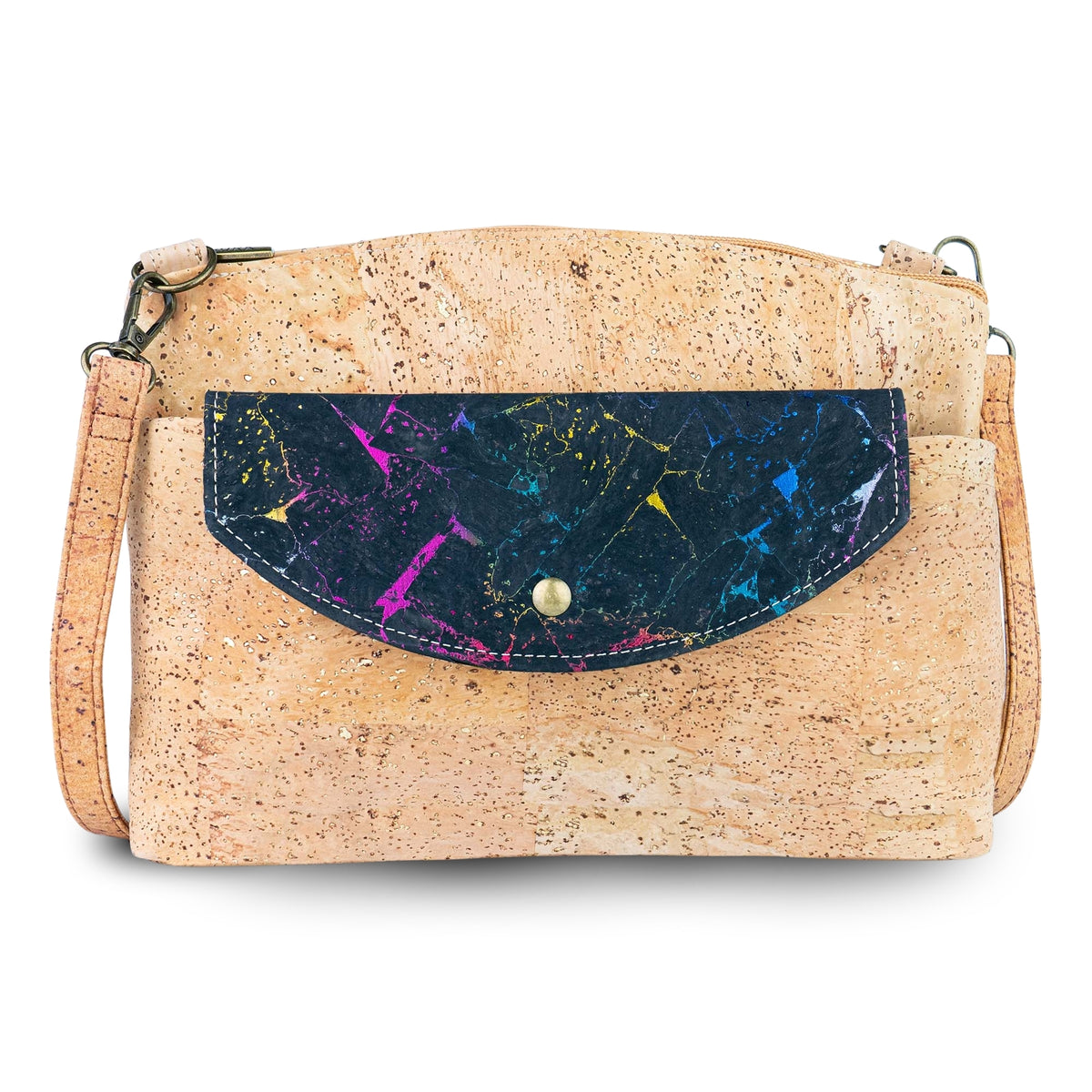 Women’s Natural Cork Crossbody Bag with Gold Accents and Front Pocket BAGP-402
