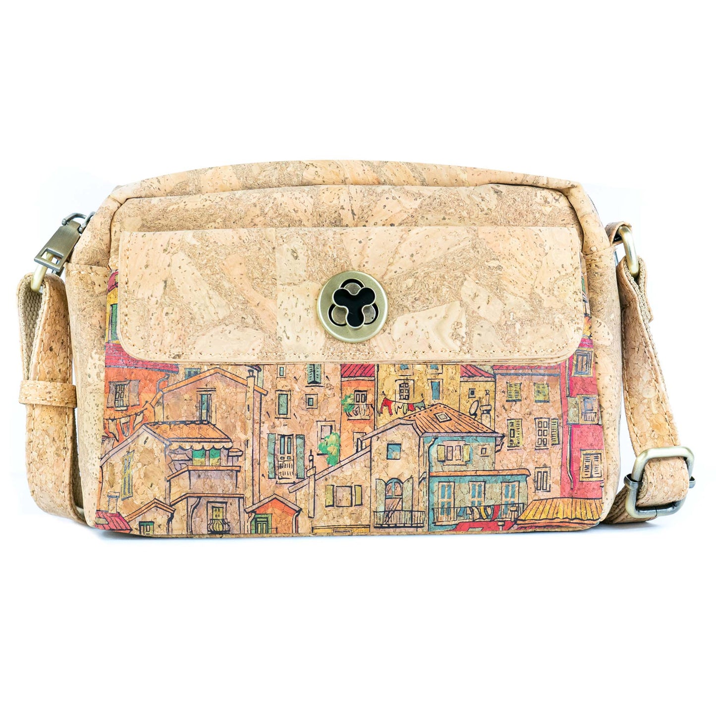 Cork Crossbody Bag Flap, Twist Lock & Dual Compartment BAGD-632