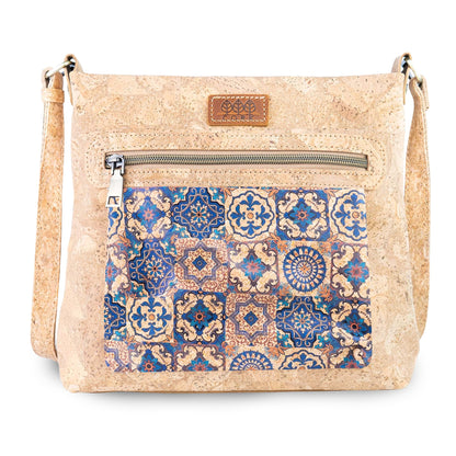 Printed Cork Crossbody Bag with Multiple Zipper Pockets BAGD-665