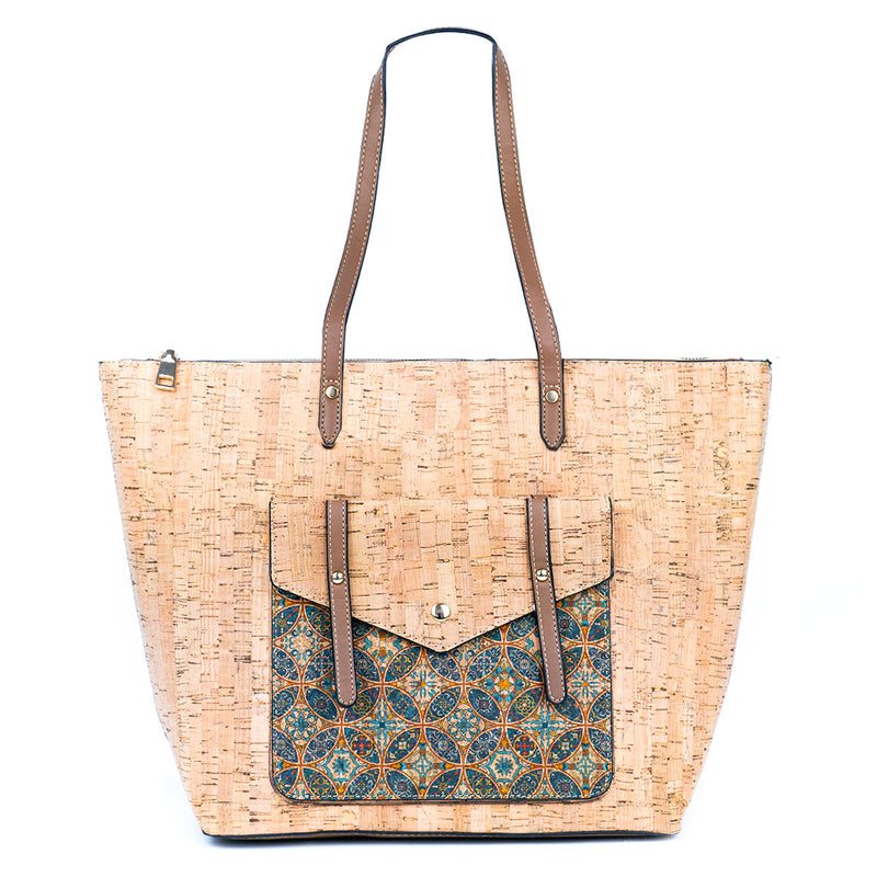 Natural Cork and Printed Cork Tote Bag with PU Handles BAG-2333