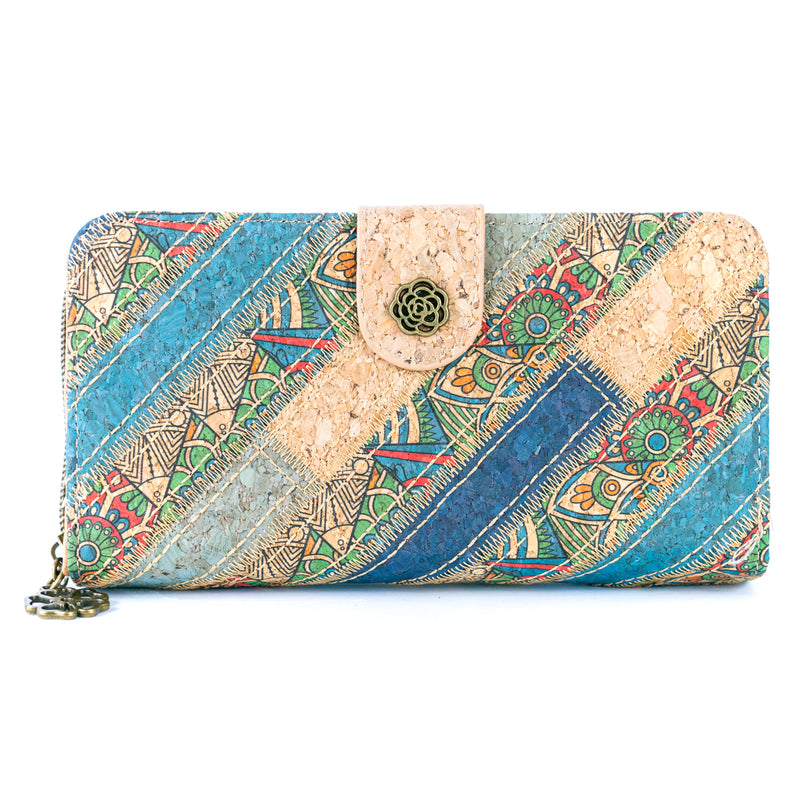 Patchwork-Stitched Printed Cork Long Wallet  BAGD-591