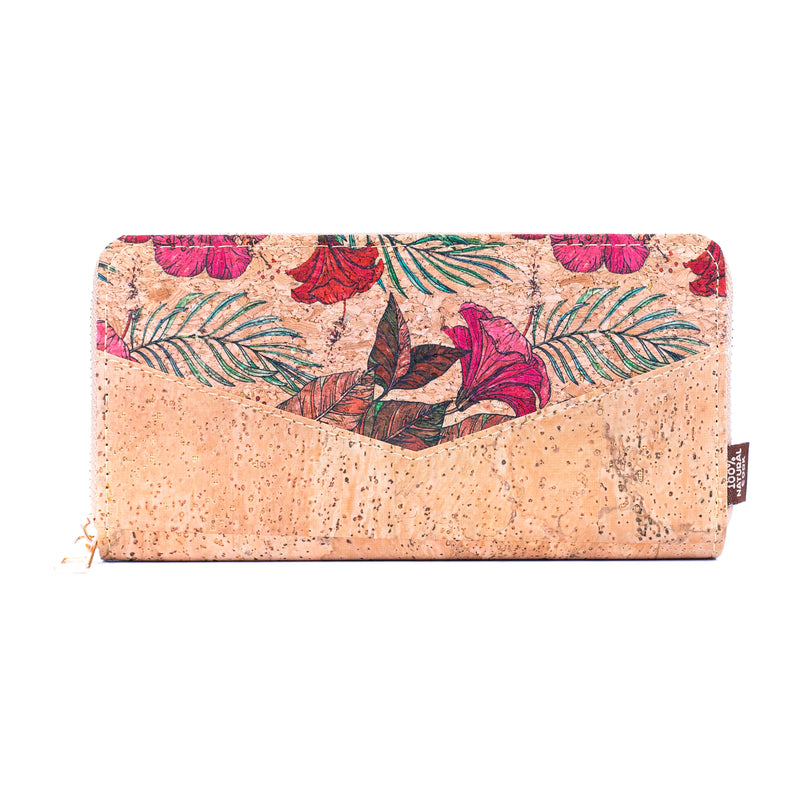 Flowers patterns natural cork women zipper card wallet BAG-2337