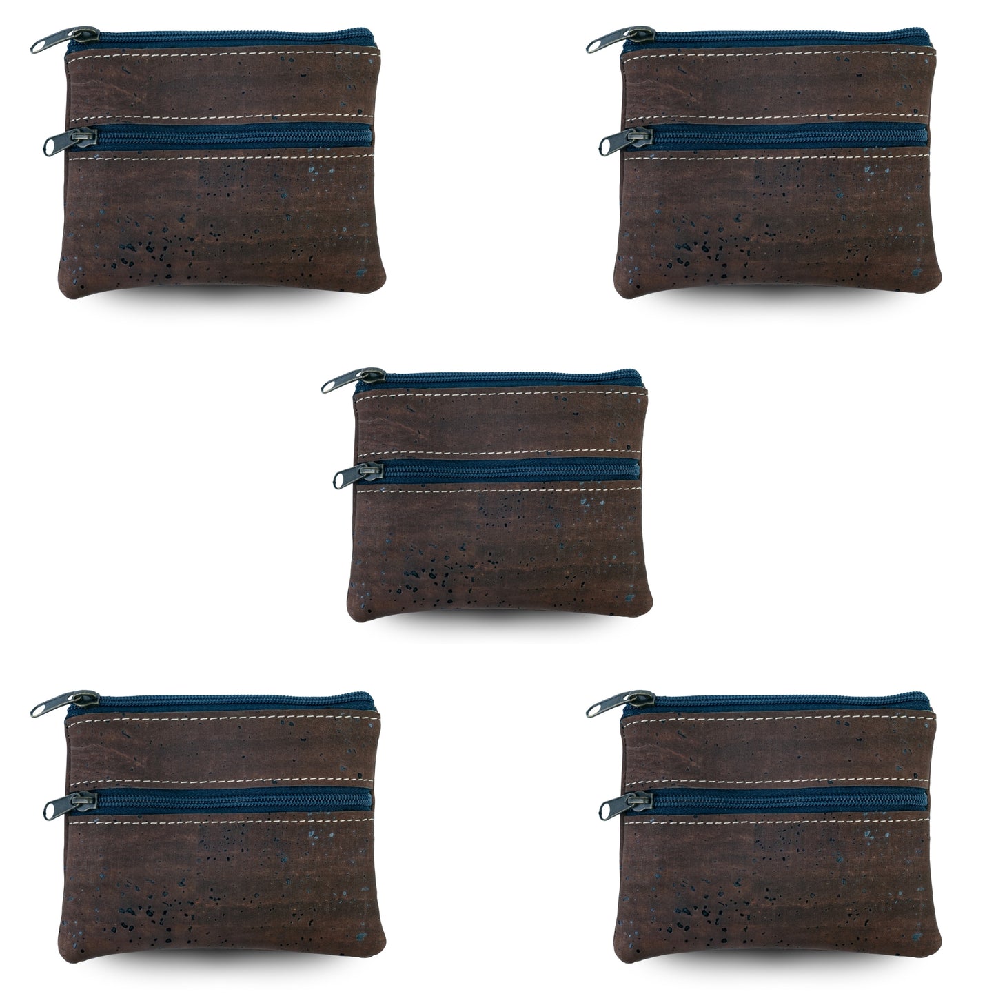 5pcs | Natural Cork Double-Zip Coin Purs BAGP-382