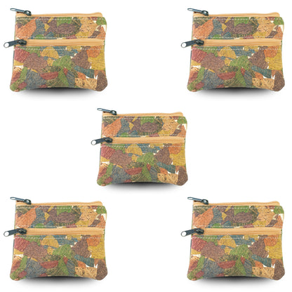 5pcs | Natural Cork Double-Zip Coin Purse BAGP-381
