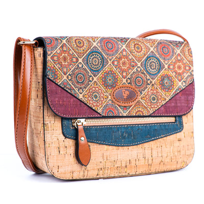Women's Grid Pattern Cork Crossbody Bag with Stitched Detailing BAGD-400
