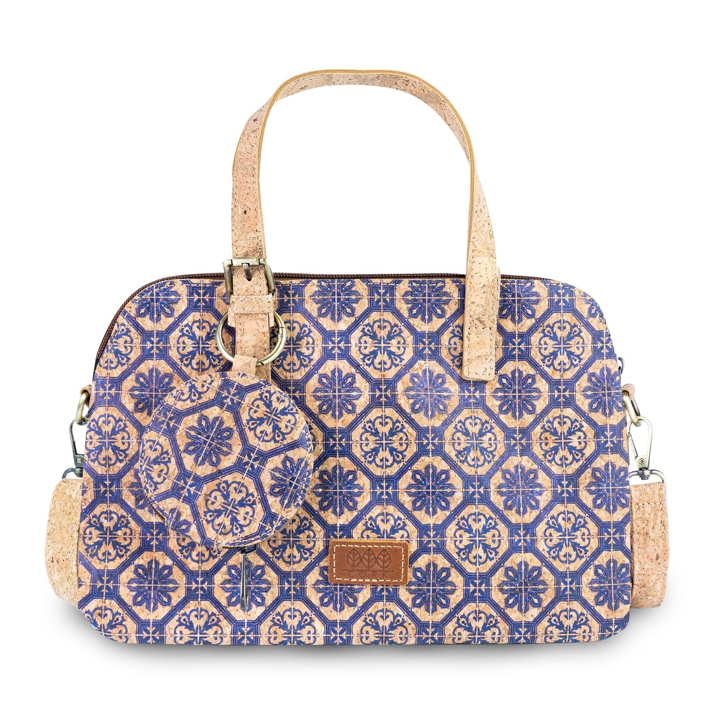 Printed Cork Handbag with Detachable Mini Zipper Purse & Shoulder Strap BAGD-667