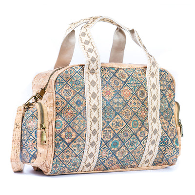 Colorful Printed Cork Handbag with Traditional Motif Design BAGD-543