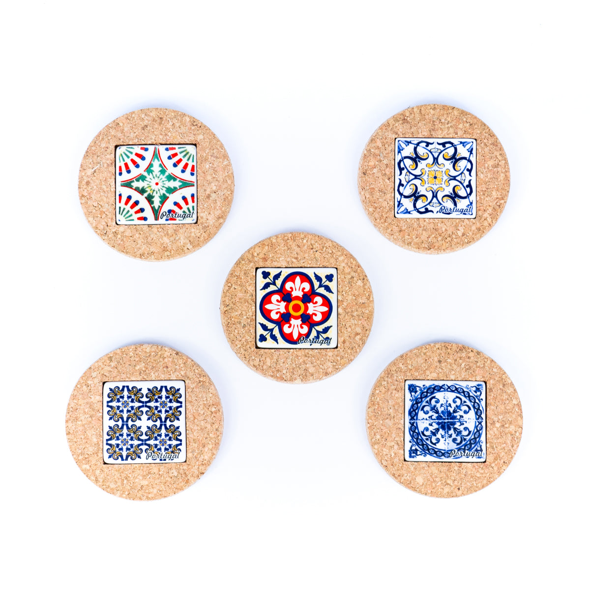 (5units)Vintage Cork and Ceramic Tile Coaster Cup Pad L-069