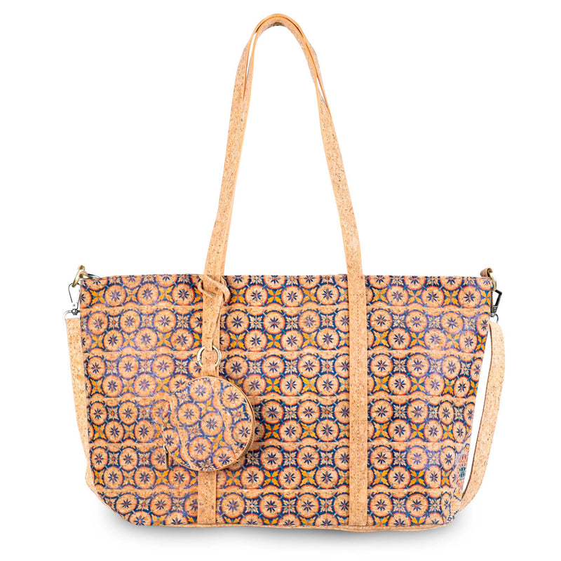 Large Cork Tote Crossbody Bag for Women – Dual Strap Vegan Handbag with Coin Pouch BAGD-317