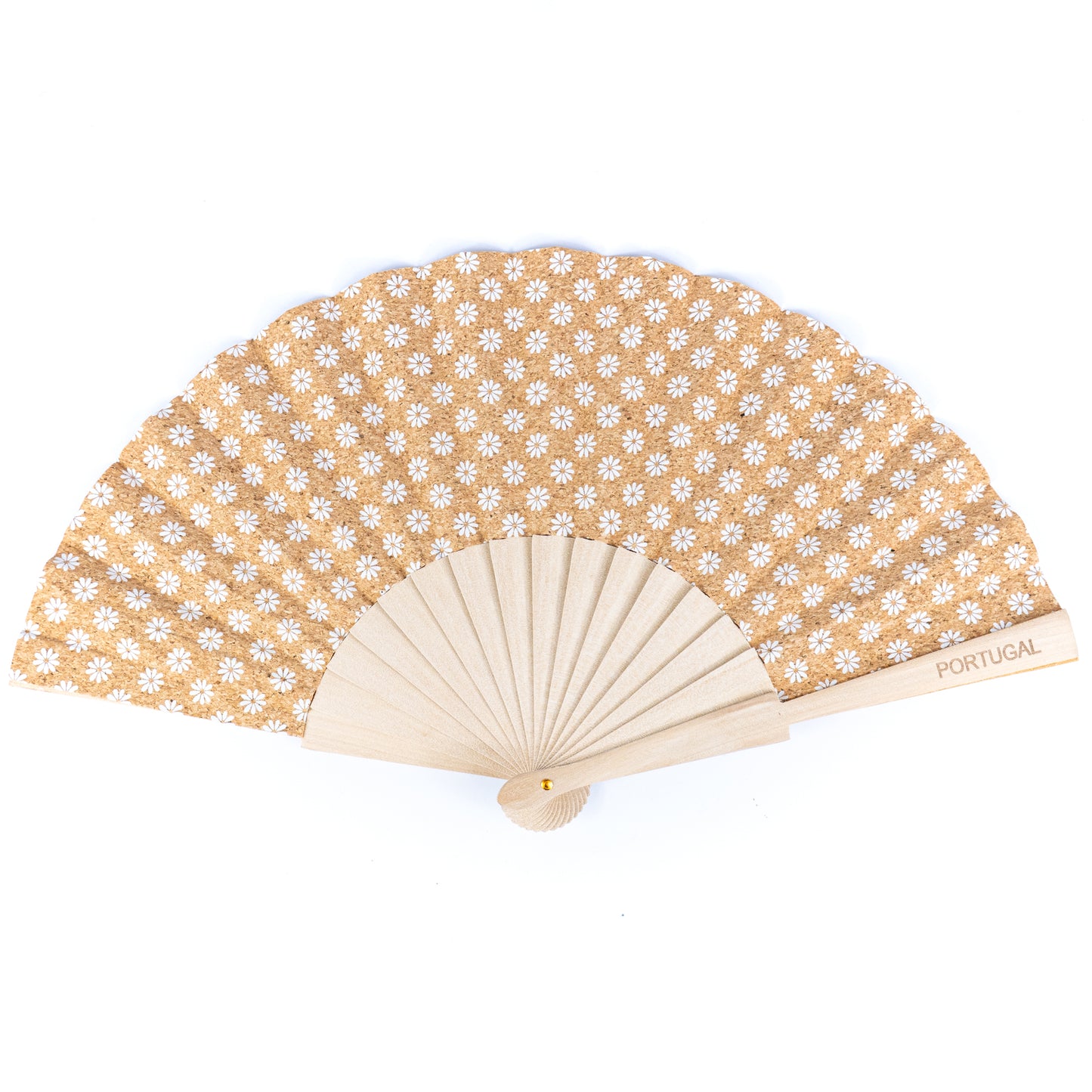 12units-Cork Antique Wooden Folding Hand Fan  L-1108