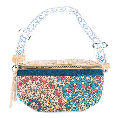 Mandala Print Cork Women's Chest Bag with Colorful Cotton Strap