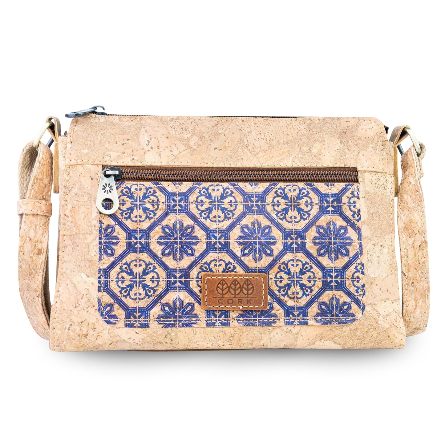 Printed Cork Crossbody Bag with Front Zip Pocket BAGD-654