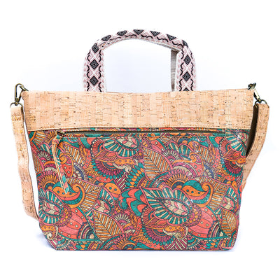 Natural Cork Tote with Printed Design and Cotton Woven Handles BAGF-087