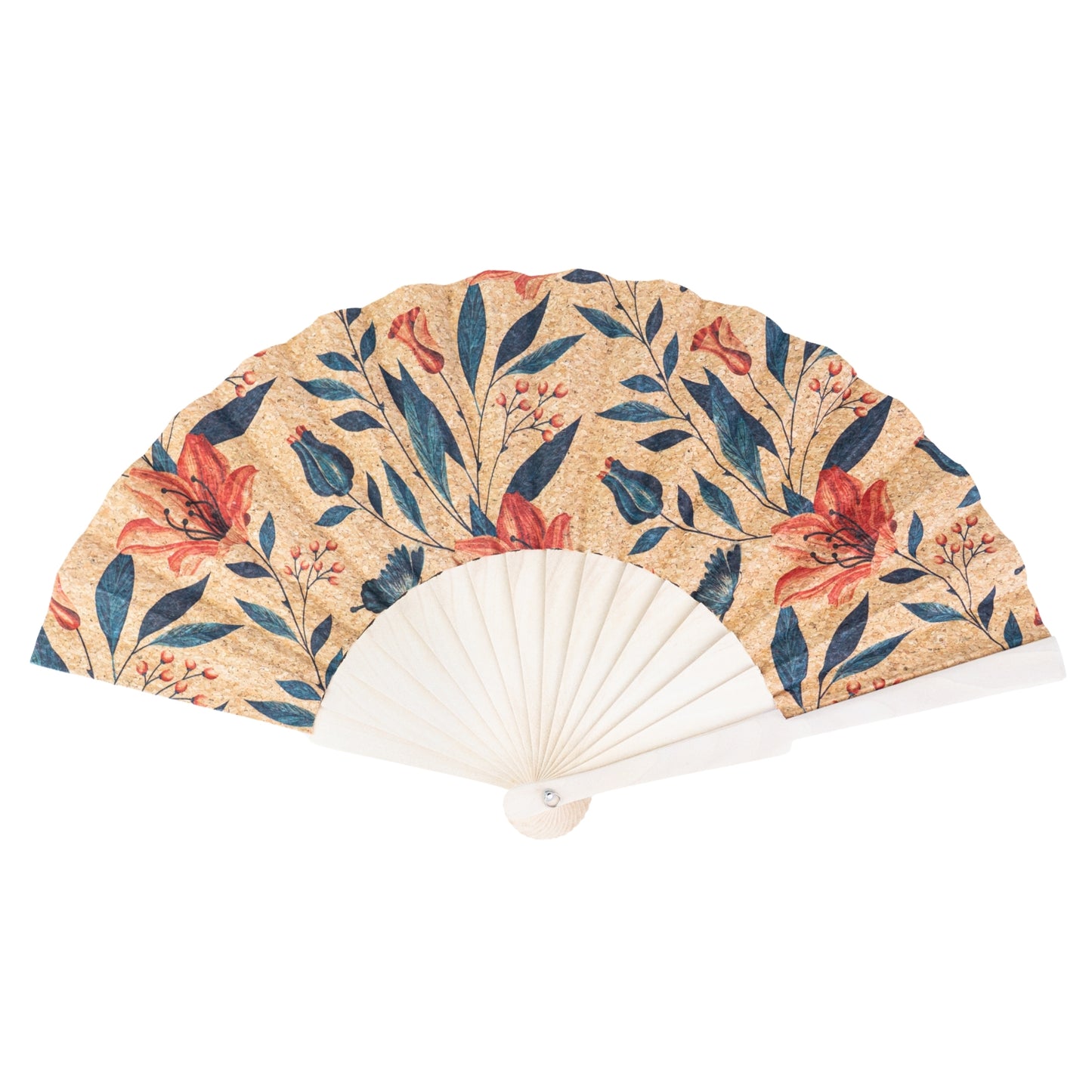 Cork Antique Wooden Folding Hand Fan  L-1197-12(12 Units)