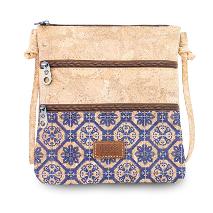 Printed Cork Crossbody Bag with Multiple Zip Compartments BAGD-656