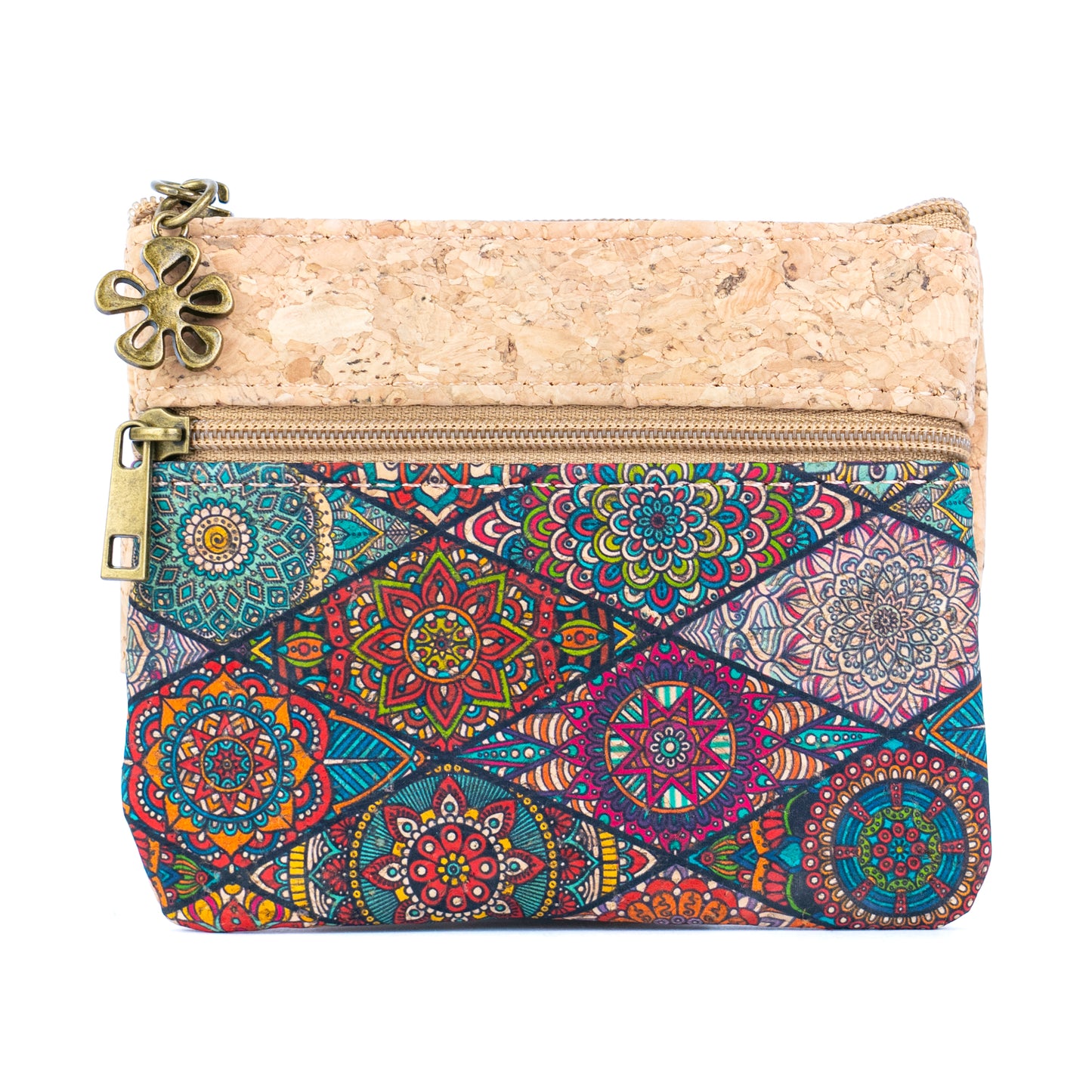 Double Zipper Cork Coin Purse – Floral Print BAG-2375