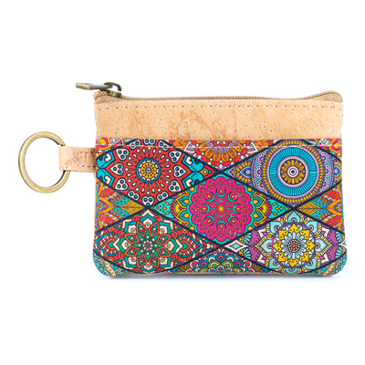 Small Cork Coin Purse with Key Ring – Floral Print Women's Wallet BAG-2378