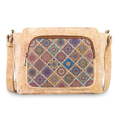 Natural Cork Crossbody Bag with Printed Front Pocket BAGD-658