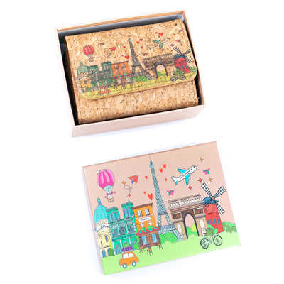 Women's Cork Wallet with City Landmarks Print BAGF-093